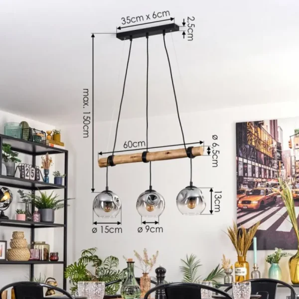 hofstein Ripoll Suspension, Boule lumineuse, Suspension Écru, Noir, 3 lumières* Lampes Modernes