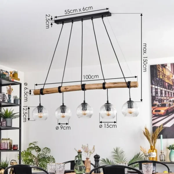hofstein Ripoll Suspension, Boule lumineuse, Suspension Écru, Noir, 5 lumières* Lampes Modernes