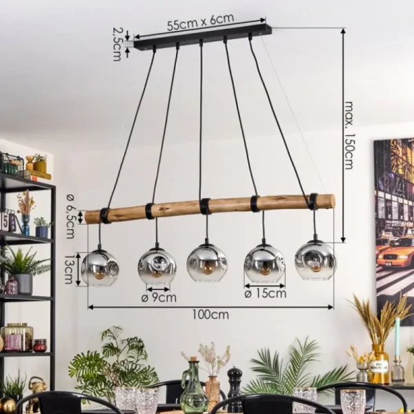 hofstein Ripoll Suspension, Boule lumineuse, Suspension Chrome, Fumé, 5 lumières* Lampes Modernes