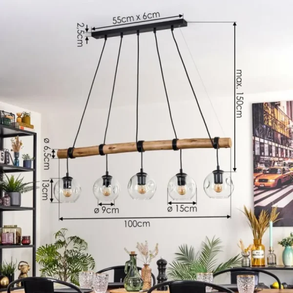 hofstein Ripoll Suspension, Boule lumineuse, Suspension Écru, Noir, 5 lumières* Lampes Modernes