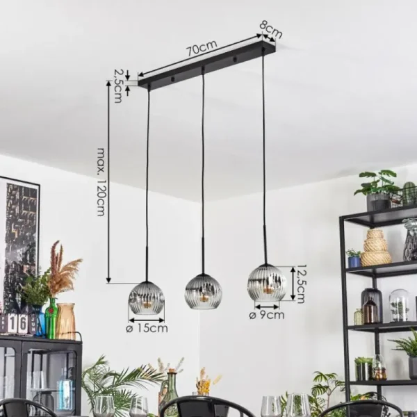 hofstein Ripoll Suspension, Boule lumineuse, Suspension Chrome, Clair, Fumé, 3 lumières* Lampes Modernes