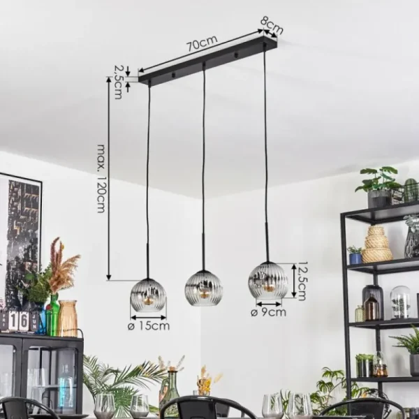 hofstein Ripoll Suspension, Boule lumineuse, Suspension Clair, Fumé, 3 lumières* Lampes Modernes