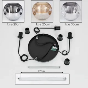 hofstein Ripoll Suspension, Boule lumineuse, Suspension, Suspension grappe Ambre, Chrome, Fumé, 3 lumières* Lampes Modernes