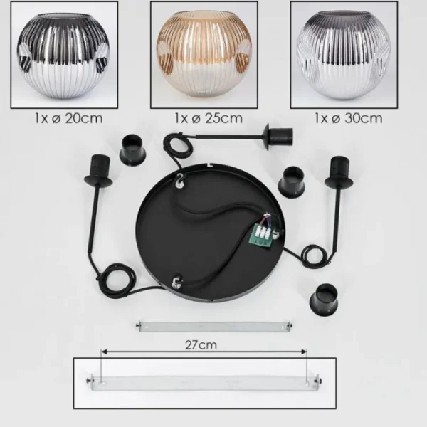 hofstein Ripoll Suspension, Boule lumineuse, Suspension, Suspension grappe Ambre, Chrome, Fumé, 3 lumières* Lampes Modernes