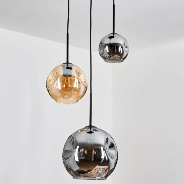 hofstein Ripoll Suspension, Boule lumineuse, Suspension, Suspension grappe Ambre, Fumé, 3 lumières* Lampes Modernes