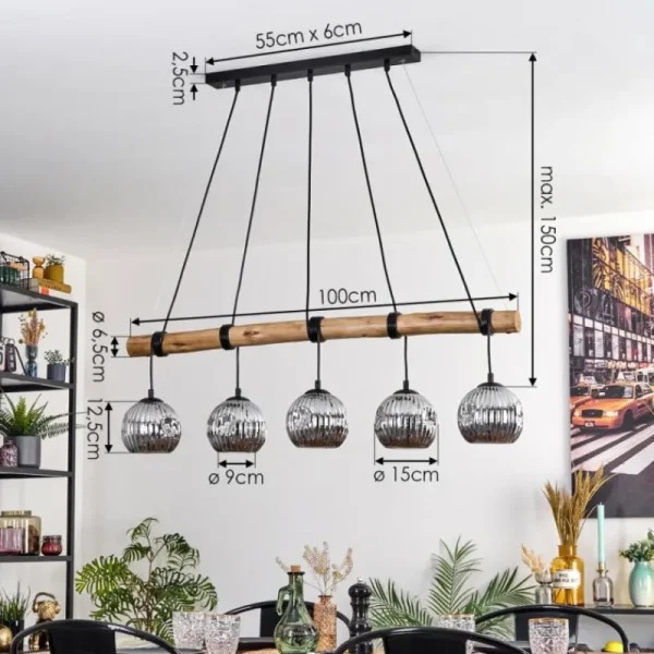 hofstein Ripoll Suspension, Boule lumineuse, Suspension Écru, Noir, 5 lumières* Lampes Modernes