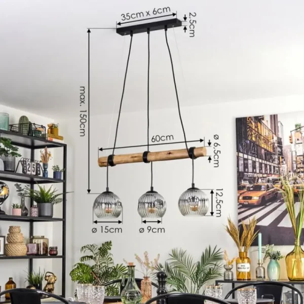 hofstein Ripoll Suspension, Boule lumineuse, Suspension Écru, Noir, 3 lumières* Lampes Modernes