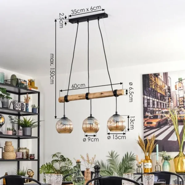 hofstein Ripoll Suspension, Boule lumineuse, Suspension Écru, Noir, 3 lumières* Lampes Modernes