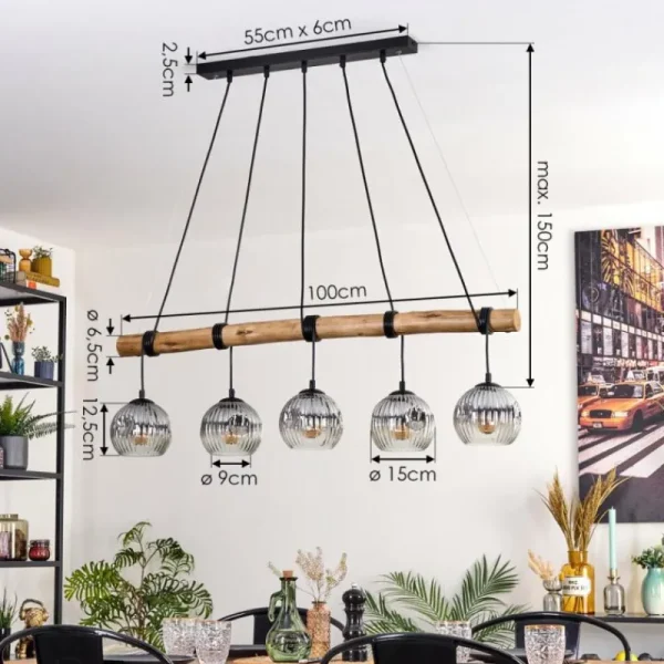hofstein Ripoll Suspension, Boule lumineuse, Suspension Écru, Noir, 5 lumières* Lampes Modernes