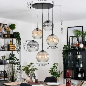 hofstein Ripoll Suspension, Boule lumineuse, Suspension grappe Ambre, Clair, Fumé, 5 lumières* Lampes Modernes