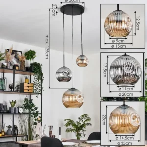 hofstein Ripoll Suspension, Boule lumineuse, Suspension, Suspension grappe Ambre, Chrome, Fumé, 3 lumières* Lampes Modernes