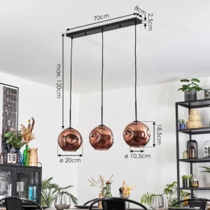 hofstein Ripoll Suspension, Boule lumineuse, Suspension Cuivré, 3 lumières* Lampes En Verre