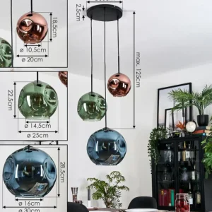 hofstein Ripoll Suspension, Boule lumineuse, Suspension grappe Bleu, Vert, Cuivré, 3 lumières* Lampes En Verre