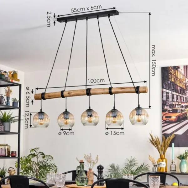 hofstein Ripoll Suspension, Boule lumineuse, Suspension Écru, Noir, 5 lumières* Lampes Modernes
