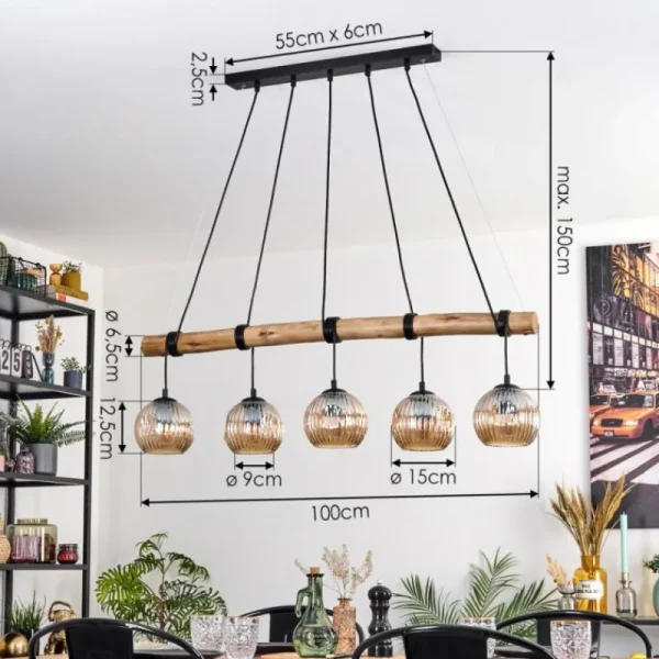 hofstein Ripoll Suspension, Boule lumineuse, Suspension Écru, Noir, 5 lumières* Lampes Modernes