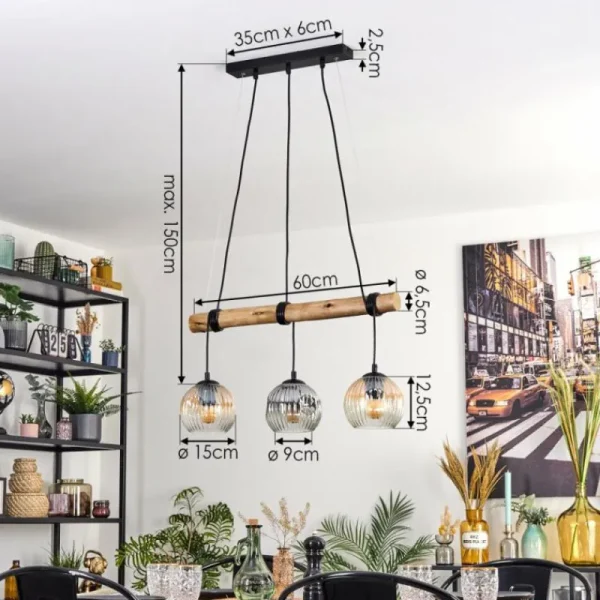 hofstein Ripoll Suspension, Boule lumineuse, Suspension Écru, Noir, 3 lumières* Lampes Modernes