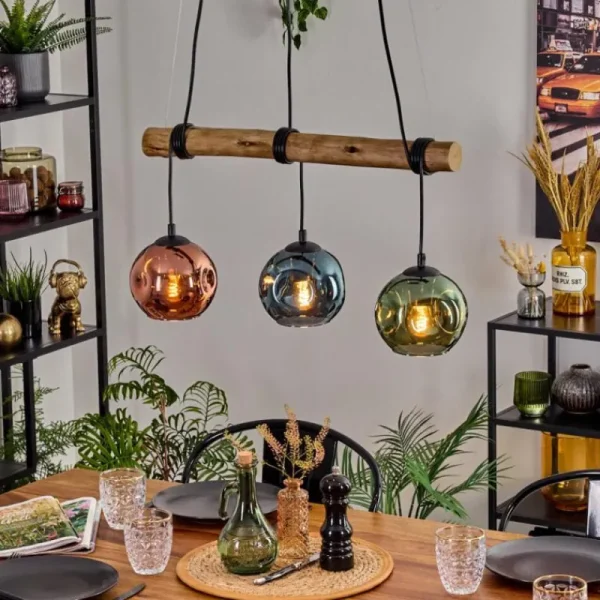 hofstein Ripoll Suspension, Boule lumineuse, Suspension Écru, Noir, 3 lumières* Lampes Modernes