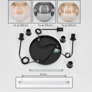 hofstein Ripoll Suspension, Boule lumineuse, Suspension, Suspension grappe Ambre, Chrome, Fumé, 3 lumières* Lampes Modernes