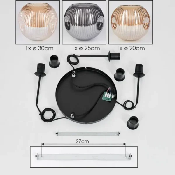 hofstein Ripoll Suspension, Boule lumineuse, Suspension, Suspension grappe Ambre, Chrome, Fumé, 3 lumières* Lampes Modernes