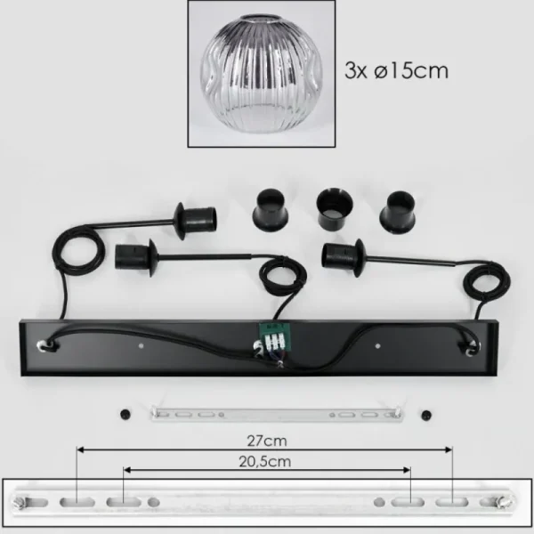 hofstein Ripoll Suspension, Boule lumineuse, Suspension Chrome, Clair, Fumé, 3 lumières* Lampes Modernes