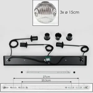 hofstein Ripoll Suspension, Boule lumineuse, Suspension Clair, Fumé, 3 lumières* Lampes Modernes