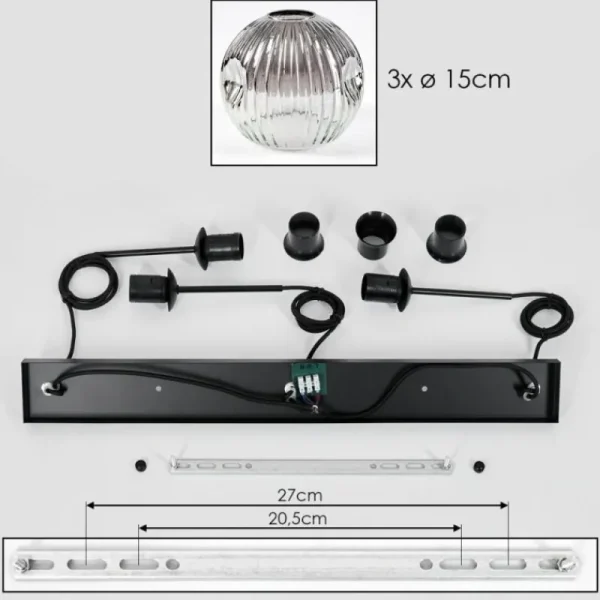 hofstein Ripoll Suspension, Boule lumineuse, Suspension Clair, Fumé, 3 lumières* Lampes Modernes