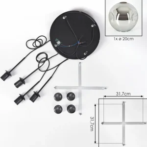 hofstein Ripoll Suspension, Boule lumineuse, Suspension Chrome, Fumé, 4 lumières* Lampes Modernes