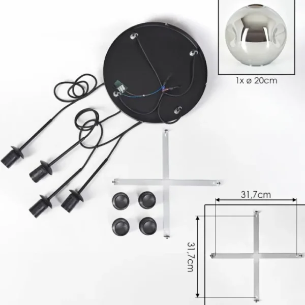 hofstein Ripoll Suspension, Boule lumineuse, Suspension Chrome, Fumé, 4 lumières* Lampes Modernes
