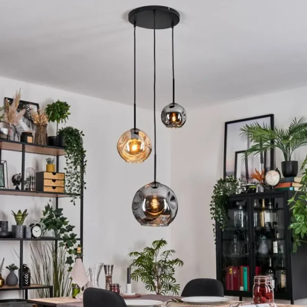 hofstein Ripoll Suspension, Boule lumineuse, Suspension, Suspension grappe Ambre, Fumé, 3 lumières* Lampes Modernes