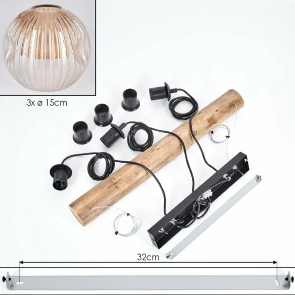 hofstein Ripoll Suspension, Boule lumineuse, Suspension Écru, Noir, 3 lumières* Lampes Modernes