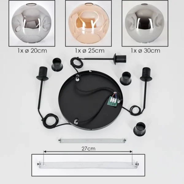 hofstein Ripoll Suspension, Boule lumineuse, Suspension, Suspension grappe Ambre, Fumé, 3 lumières* Lampes Modernes