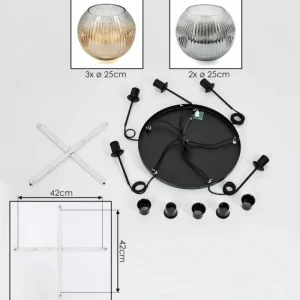 hofstein Ripoll Suspension, Boule lumineuse, Suspension grappe Ambre, Clair, Fumé, 5 lumières* Lampes Modernes