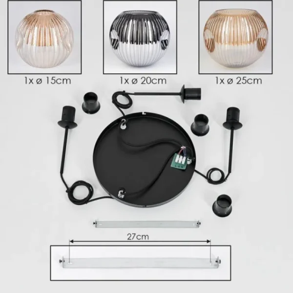 hofstein Ripoll Suspension, Boule lumineuse, Suspension, Suspension grappe Ambre, Chrome, Fumé, 3 lumières* Lampes Modernes