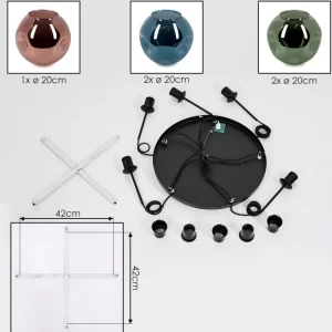 hofstein Ripoll Suspension, Boule lumineuse, Suspension grappe Bleu, Vert, Cuivré, 5 lumières* Lampes En Verre