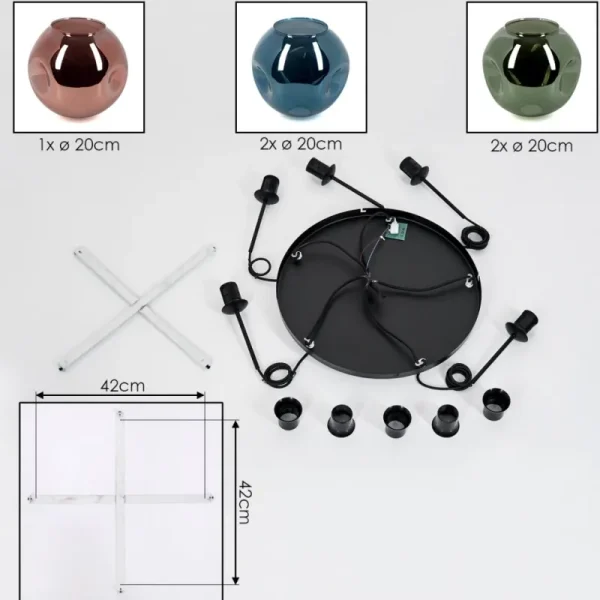 hofstein Ripoll Suspension, Boule lumineuse, Suspension grappe Bleu, Vert, Cuivré, 5 lumières* Lampes En Verre