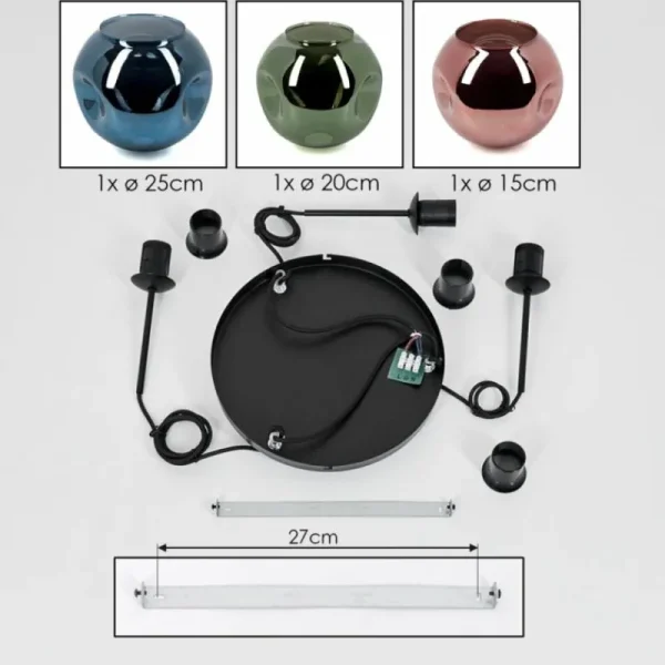 hofstein Ripoll Suspension, Boule lumineuse, Suspension grappe Bleu, Vert, Cuivré, 3 lumières* Lampes En Verre