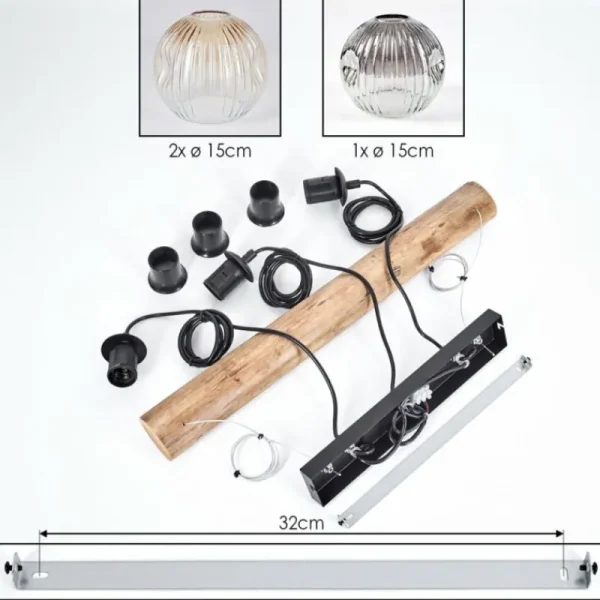 hofstein Ripoll Suspension, Boule lumineuse, Suspension Écru, Noir, 3 lumières* Lampes Modernes