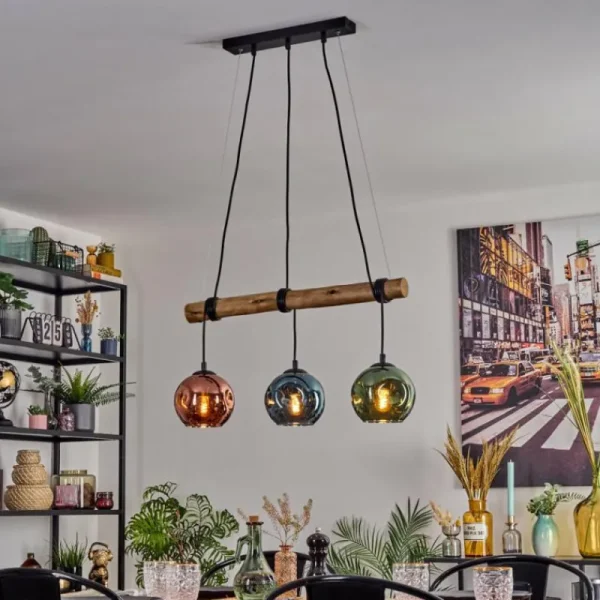 hofstein Ripoll Suspension, Boule lumineuse, Suspension Écru, Noir, 3 lumières* Lampes Modernes