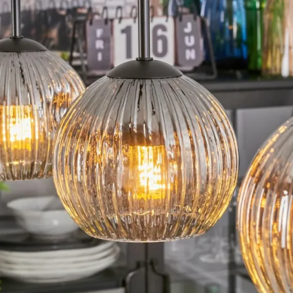 hofstein Ripoll Suspension, Boule lumineuse, Suspension Chrome, Clair, Fumé, 3 lumières* Lampes Modernes