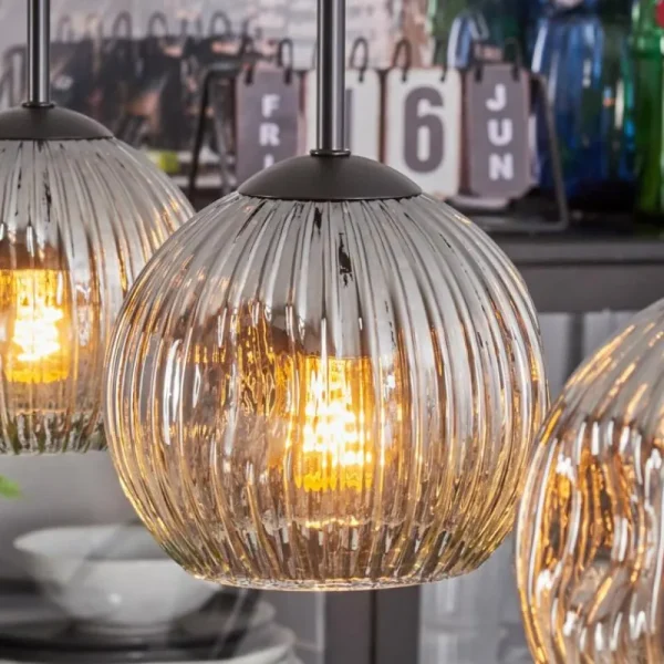 hofstein Ripoll Suspension, Boule lumineuse, Suspension Clair, Fumé, 3 lumières* Lampes Modernes