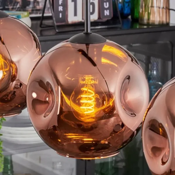 hofstein Ripoll Suspension, Boule lumineuse, Suspension Cuivré, 3 lumières* Lampes En Verre