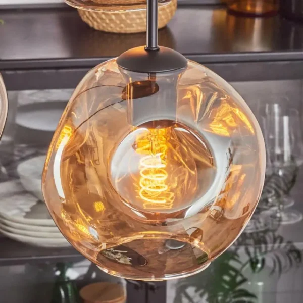 hofstein Ripoll Suspension, Boule lumineuse, Suspension Ambre, 4 lumières* Lampes En Verre