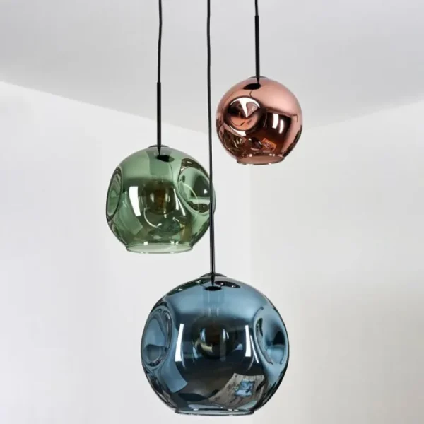 hofstein Ripoll Suspension, Boule lumineuse, Suspension grappe Bleu, Vert, Cuivré, 3 lumières* Lampes En Verre