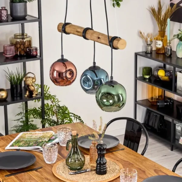 hofstein Ripoll Suspension, Boule lumineuse, Suspension Écru, Noir, 3 lumières* Lampes Modernes