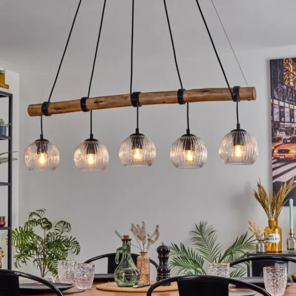 hofstein Ripoll Suspension, Boule lumineuse, Suspension Écru, Noir, 5 lumières* Lampes Modernes