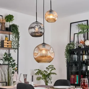 hofstein Ripoll Suspension, Boule lumineuse, Suspension, Suspension grappe Ambre, Chrome, Fumé, 3 lumières* Lampes Modernes