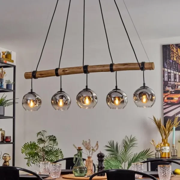 hofstein Ripoll Suspension, Boule lumineuse, Suspension Chrome, Fumé, 5 lumières* Lampes Modernes