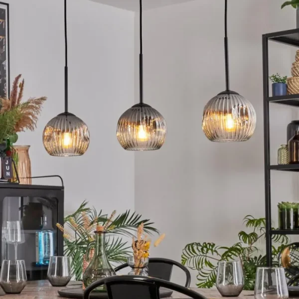 hofstein Ripoll Suspension, Boule lumineuse, Suspension Chrome, Clair, Fumé, 3 lumières* Lampes Modernes