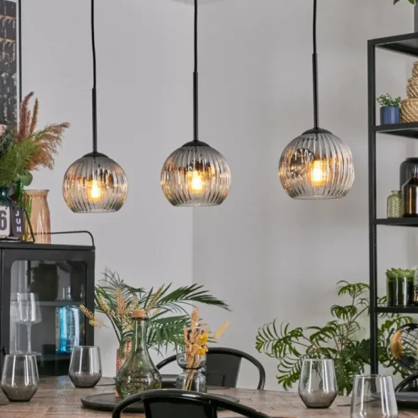 hofstein Ripoll Suspension, Boule lumineuse, Suspension Clair, Fumé, 3 lumières* Lampes Modernes