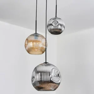 hofstein Ripoll Suspension, Boule lumineuse, Suspension, Suspension grappe Ambre, Chrome, Fumé, 3 lumières* Lampes Modernes